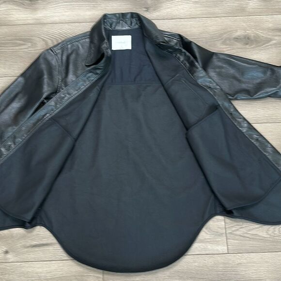 Wilfred By Aritzia Vegan Leather Shirt Jacket Black Shacket Size Small - Picture 7 of 13